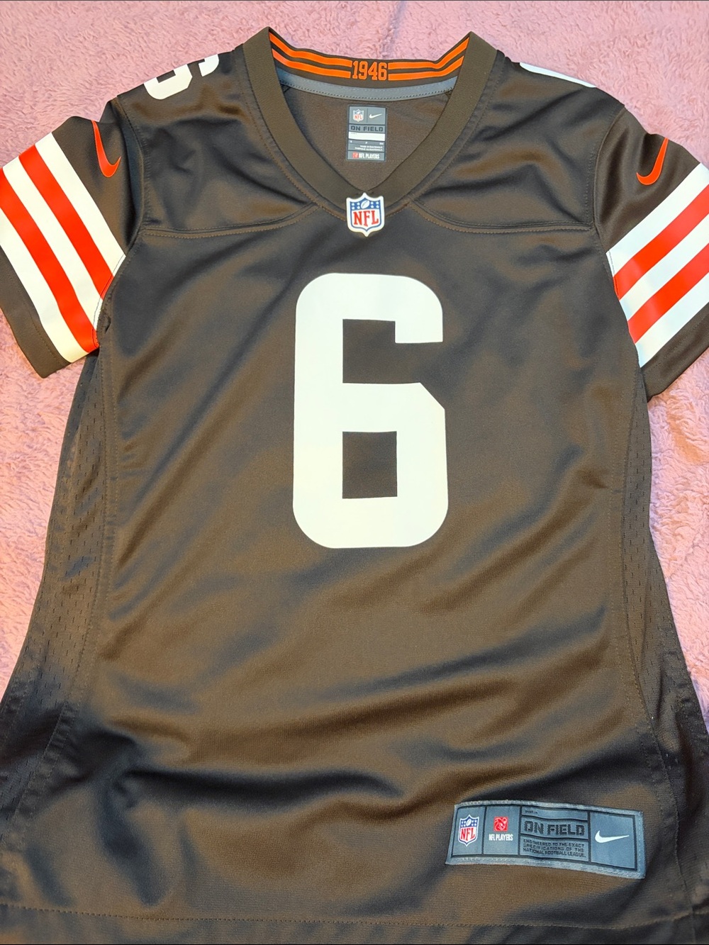 Nike Brown Kids NFL Jersey with White Number 6 and Orange Accents